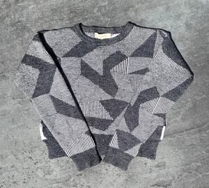 Micaela Greg 100% Wool Cropped Geometric Knit Sweater Small | Cool girl fall